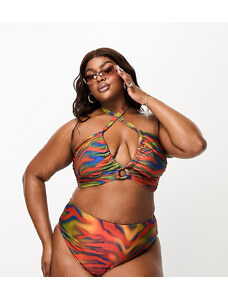ASOS Curve ASOS DESIGN Curve - Slip bikini sgambato a vita alta con stampa zebrata a mappa termica-Multicolore