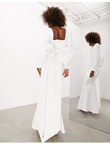 ASOS DESIGN - Toby - Vestito da sposa appariscente con fiocco sul retro e scollo squadrato-Bianco