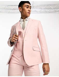 ASOS DESIGN - Giacca da abito skinny in misto lino rosa pastello