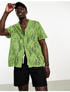 ASOS DESIGN - Camicia comoda in pizzo kaki con rever-Verde