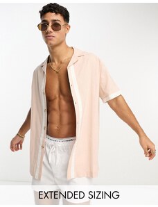 ASOS DESIGN - Camicia comoda con rever e pannelli in misto lino rosa