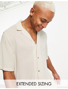 ASOS DESIGN - Camicia comoda color pietra leggera testurizzata con rever pronunciato-Neutro