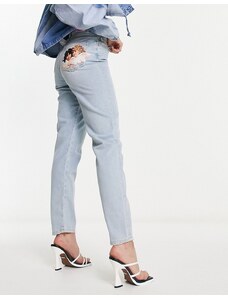 Fiorucci - Jeans slim jeans lavaggio vintage chiaro con angioletti applicati dietro-Blu