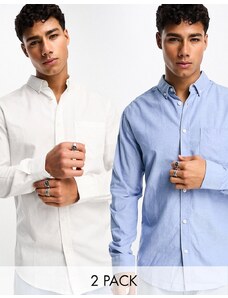 Only & Sons - Confezione da 2 camicie Oxford bianca e blu-Multicolore