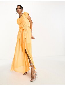 ASOS DESIGN - Vestito lungo a pieghe con bordi grezzi arancione fluo