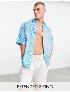 ASOS DESIGN - Camicia squadrata oversize blu con stampa astratta