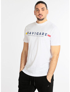 Navigare T-shirt Uomo In Cotone Con Scritta Manica Corta Bianco Taglia Xl