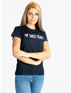 Sweet Years T-shirt Donna a Maniche Corte Con Scritta Manica Corta Blu Taglia S