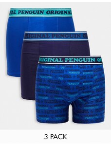 Original Penguin - Confezione da 3 boxer blu e blu navy con logo