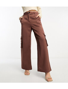 Urban Threads Petite - Pantaloni cargo a fondo ampio marrone cioccolato-Brown