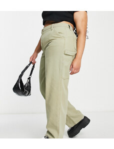 ASOS Curve ASOS DESIGN Curve - Pantaloni minimal cargo kaki con cuciture a contrasto-Verde