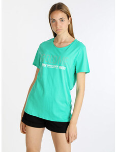 Enrico Coveri Sportswear T-shirt Manica Corta Donna Con Scritta Verde Taglia L