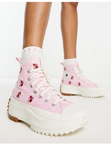 Converse - Run Star Hike - Sneakers alte rosa con fiori ricamati