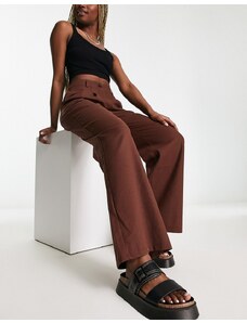 Urban Threads - Pantaloni a fondo ampio in misto lino marrone cioccolato in coordinato-Brown