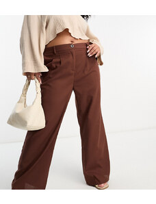 Urban Threads Curve - Pantaloni a fondo ampio in misto lino marrone cioccolato in coordinato-Brown