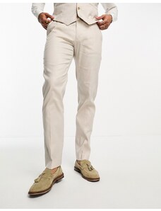 ASOS DESIGN - Pantaloni da abito slim in misto lino color pietra-Neutro