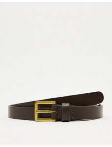 ASOS DESIGN - Cintura skinny elegante in pelle marrone con fibbia dorata