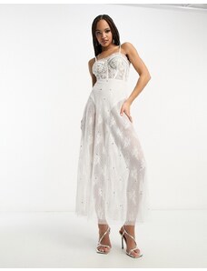 Miss Selfridge Premium . Vestito lungo a corsetto con spalline sottili color avorio-Bianco