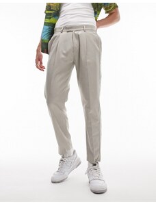 Topman - Pantaloni affusolati misto lino color pietra-Neutro