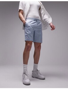 Topman - Pantaloncini in lino con elastico in vita blu