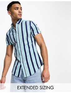ASOS DESIGN - Camicia elasticizzata slim blu a righe