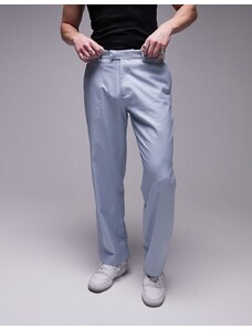 Topman - Pantaloni a fondo ampio in misto lino azzurri-Blu