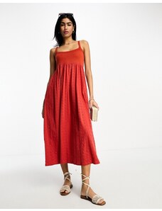 ASOS DESIGN - Vestito midi rosso con fascette sottili in misto maglia e pizzo