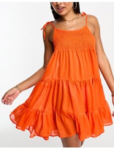 Vero Moda - Vestito corto da mare arricciato arancione con spalline sottili