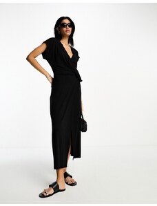 ASOS DESIGN - Vestito da giorno midi a portafoglio drappeggiato nero
