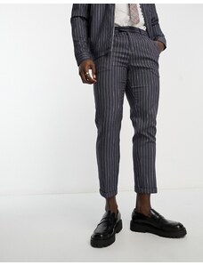 New Look - Pantaloni eleganti blu scuro gessato con pieghe sul davanti