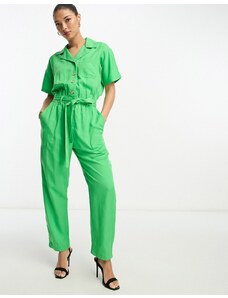 French Connection - Tuta jumpsuit a maniche corte con cintura in vita verde vivace