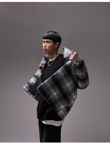 Topman - Camicia giacca in misto lana nero a quadri sfumati