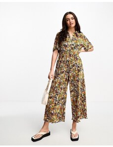 ASOS DESIGN - Tuta jumpsuit a punto smock plissé con colletto e stampa floreale-Multicolore