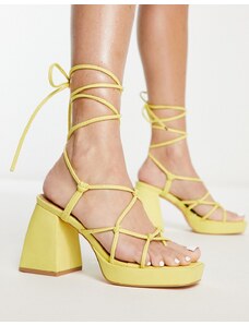 Urban Revivo - Sandali con tacco largo e allacciatura alla caviglia giallo limone