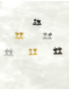 ASOS DESIGN - Confezione da 6 paia di orecchini a bottone color argento, oro e nero opaco con design triangolare in acciaio inossidabile resistente all'acqua-Multicolore