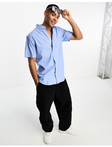 GANT - Camicia a maniche corte in lino e cotone blu chiaro
