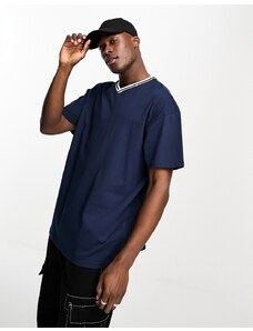 Threadbare - T-shirt oversize con scollo a V blu navy