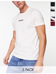 Hollister - Confezione da 5 T-shirt multicolore con logo al centro tinta unita e con riga sul petto