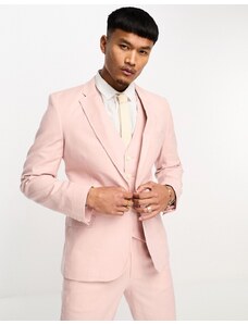 ASOS DESIGN - Giacca da abito super skinny in misto lino rosa pastello