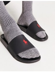Polo Ralph Lauren - Sliders nere con logo con pony rosso-Bianco