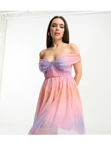 Anaya Petite - Vestito corto in tulle sfumato con scollo alla Bardot-Multicolore