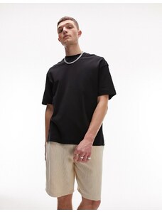 Topman - T-shirt premium oversize nera a coste-Nero