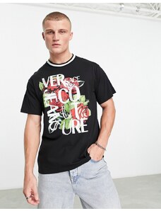 Versace Jeans Couture - T-shirt nera con rose-Black