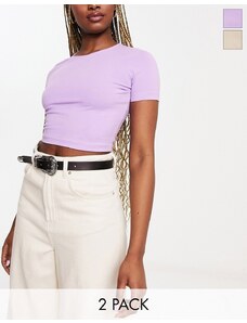 ASOS DESIGN - Confezione da 2 T-shirt taglio corto écru e viola-Multicolore