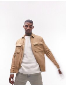 Topman - Camicia giacca spazzolata in misto lana color cammello-Neutro