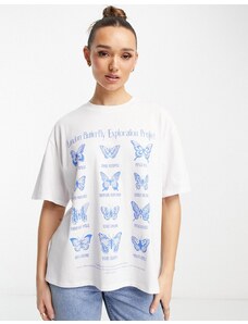 ASOS DESIGN - T-shirt oversize pesante bianca con stampa di farfalle-Multicolore
