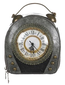 Borsa Queeny Clock con orologio funzionante con tracolla, Cosplay Steampunk, ecopelle, colore grigio, ARIANNA DINI DESIGN