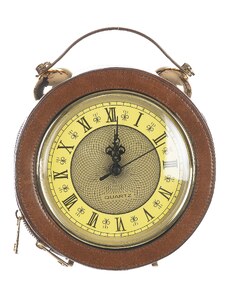 Borsa Mini Clock con orologio funzionante con tracolla, Cosplay Steampunk, ecopelle, colore marrone, ARIANNA DINI DESIGN