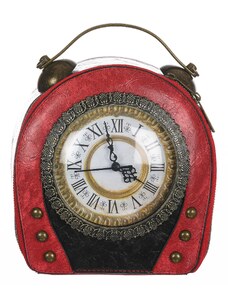 Borsa Queeny Clock con orologio funzionante con tracolla, Cosplay Steampunk, ecopelle, colore rosso, ARIANNA DINI DESIGN