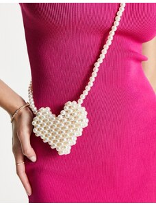 8 Other Reasons - Borsetta a tracolla bianca a forma di cuore con perle-Bianco